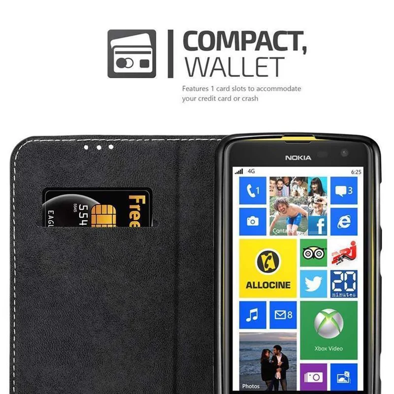 Cadorabo Hülle kompatibel mit Nokia Lumia 625 Schutzhülle mit Magnetverschluss, Standfunktion und Kartenfach