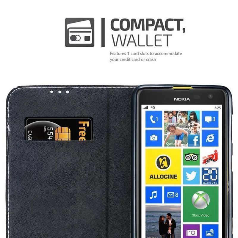 Cadorabo Hülle kompatibel mit Nokia Lumia 625 Schutzhülle mit Magnetverschluss, Standfunktion und Kartenfach