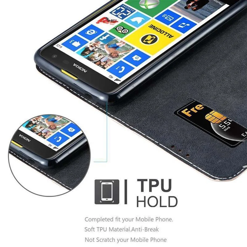 Cadorabo Hülle kompatibel mit Nokia Lumia 625 Schutzhülle mit Magnetverschluss, Standfunktion und Kartenfach