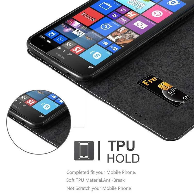Cadorabo Hülle kompatibel mit Nokia Lumia 1320 Schutzhülle mit Magnetverschluss, Standfunktion und Kartenfach