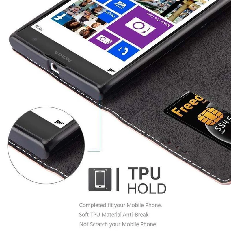 Cadorabo Hülle kompatibel mit Nokia Lumia 1020 Schutzhülle mit Magnetverschluss, Standfunktion und Kartenfach