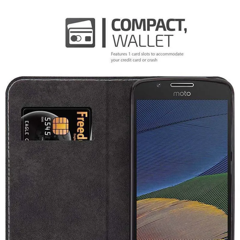 Cadorabo Hülle kompatibel mit Motorola MOTO G5 Schutzhülle mit Magnetverschluss, Standfunktion und Kartenfach