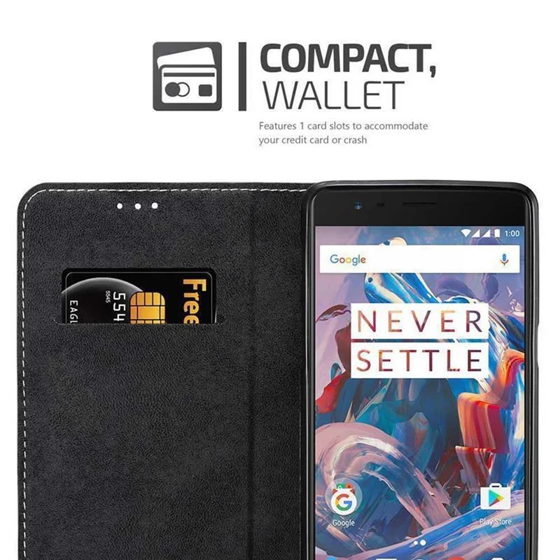 Cadorabo Hülle kompatibel mit OnePlus 3 / 3T Schutzhülle mit Magnetverschluss, Standfunktion und Kartenfach