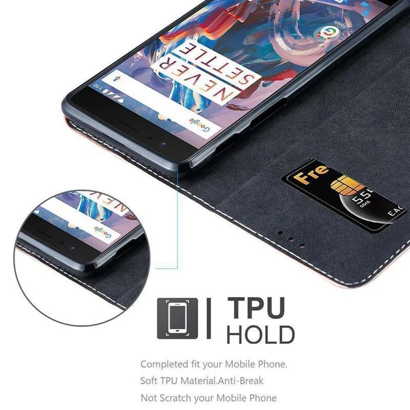 Cadorabo Hülle kompatibel mit OnePlus 3 / 3T Schutzhülle mit Magnetverschluss, Standfunktion und Kartenfach