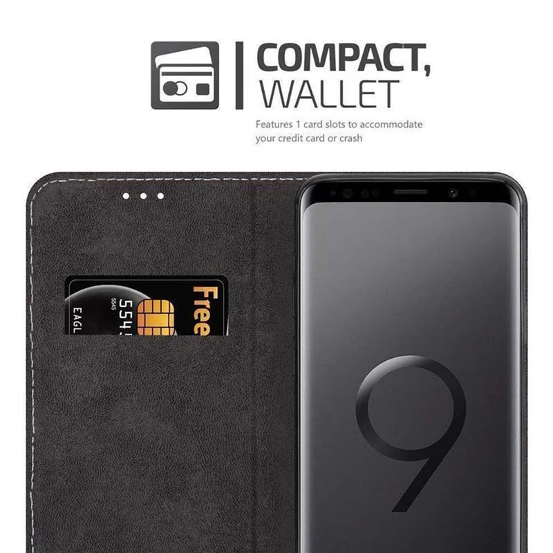Cadorabo Hülle kompatibel mit Samsung Galaxy S9 PLUS Schutzhülle mit Magnetverschluss, Standfunktion und Kartenfach