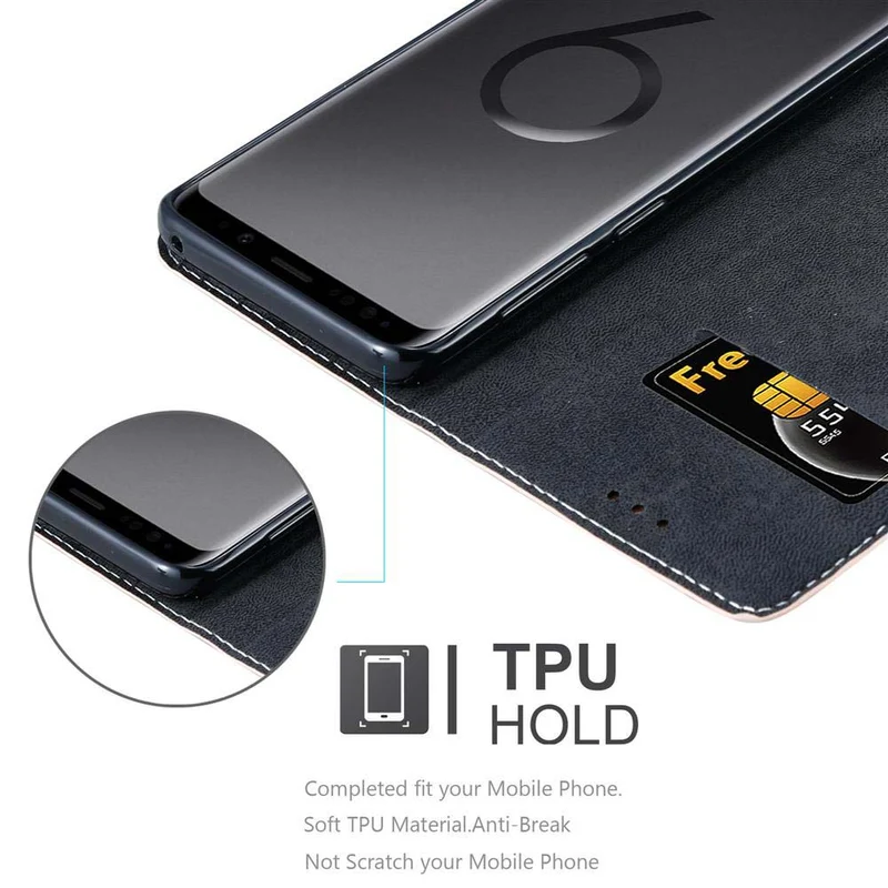 Cadorabo Hülle kompatibel mit Samsung Galaxy S9 Schutzhülle mit Magnetverschluss, Standfunktion und Kartenfach