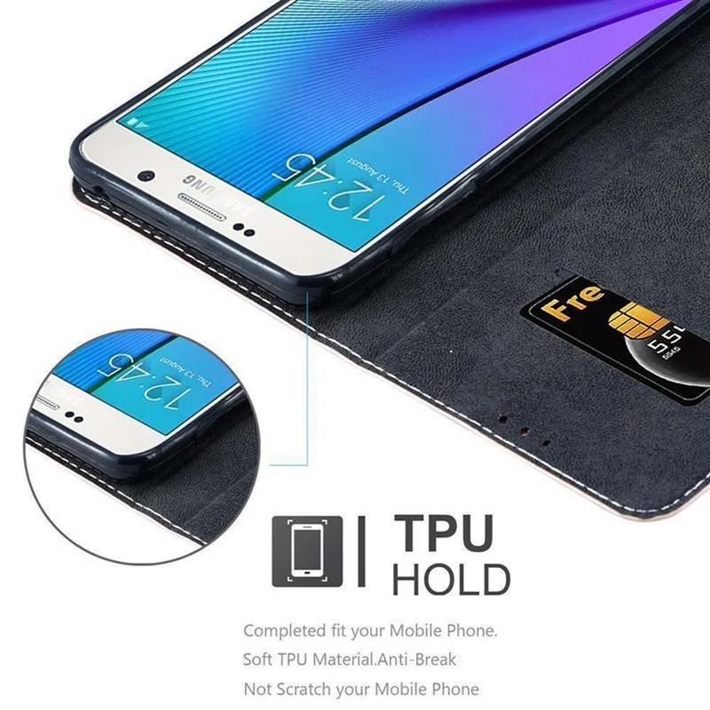 Cadorabo Hülle kompatibel mit Samsung Galaxy NOTE 5 Schutzhülle mit Magnetverschluss, Standfunktion und Kartenfach