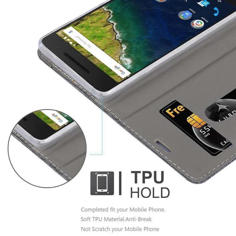 Cadorabo Hülle kompatibel mit Huawei Google NEXUS 6P Schutzhülle mit Magnetverschluss, Standfunktion und Kartenfach