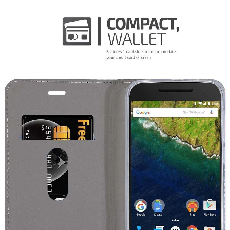 Cadorabo Hülle kompatibel mit Huawei Google NEXUS 6P Schutzhülle mit Magnetverschluss, Standfunktion und Kartenfach