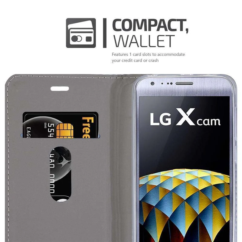 Cadorabo Hülle kompatibel mit LG X CAM Schutzhülle mit Magnetverschluss, Standfunktion und Kartenfach