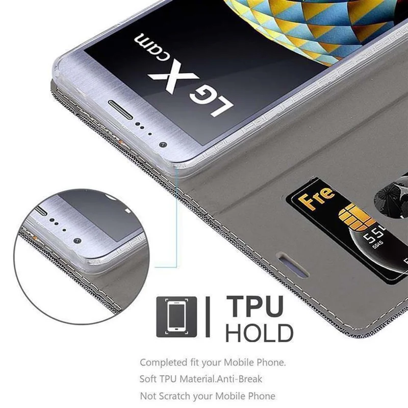 Cadorabo Hülle kompatibel mit LG X CAM Schutzhülle mit Magnetverschluss, Standfunktion und Kartenfach