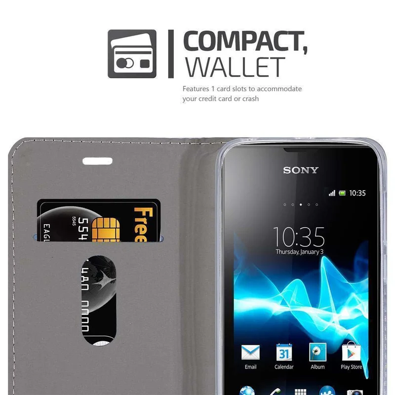 Cadorabo Hülle kompatibel mit Sony Xperia E1 Schutzhülle mit Magnetverschluss, Standfunktion und Kartenfach