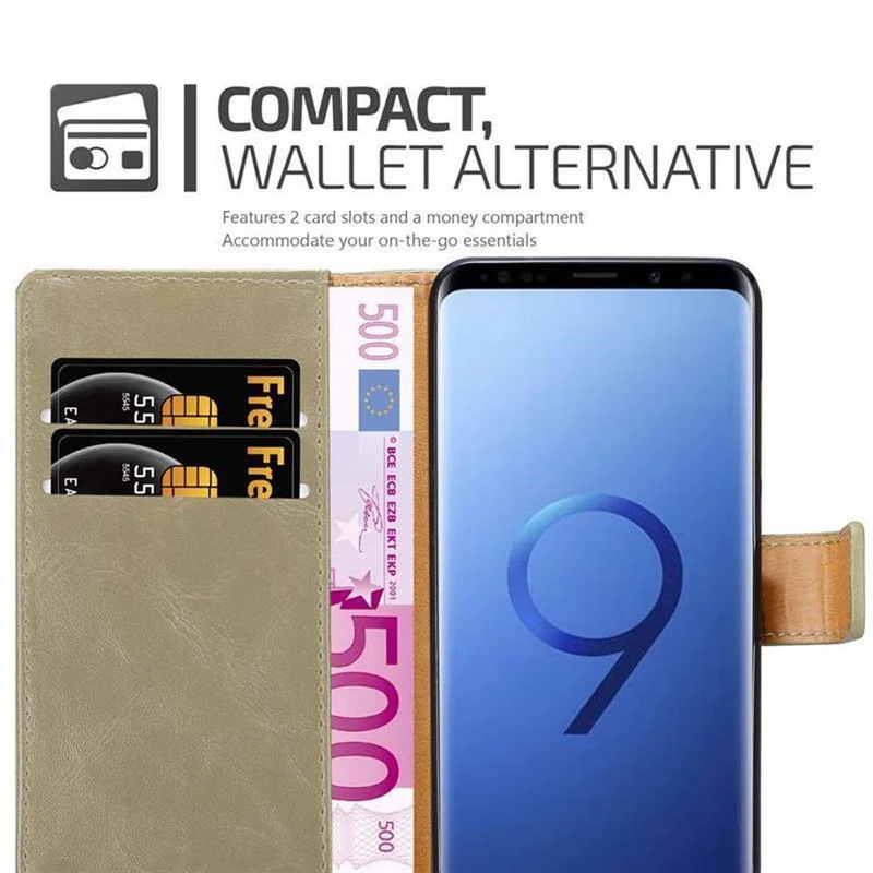Cadorabo Hülle kompatibel mit Samsung Galaxy S9 PLUS Schutzhülle mit Magnetverschluss, Standfunktion und Kartenfach
