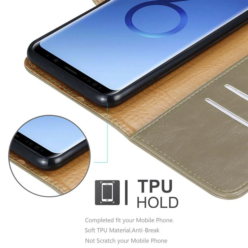 Cadorabo Hülle kompatibel mit Samsung Galaxy S9 PLUS Schutzhülle mit Magnetverschluss, Standfunktion und Kartenfach
