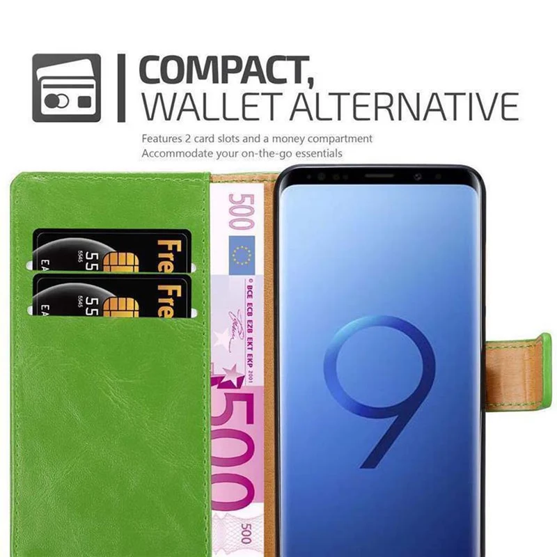 Cadorabo Hülle kompatibel mit Samsung Galaxy S9 PLUS Schutzhülle mit Magnetverschluss, Standfunktion und Kartenfach