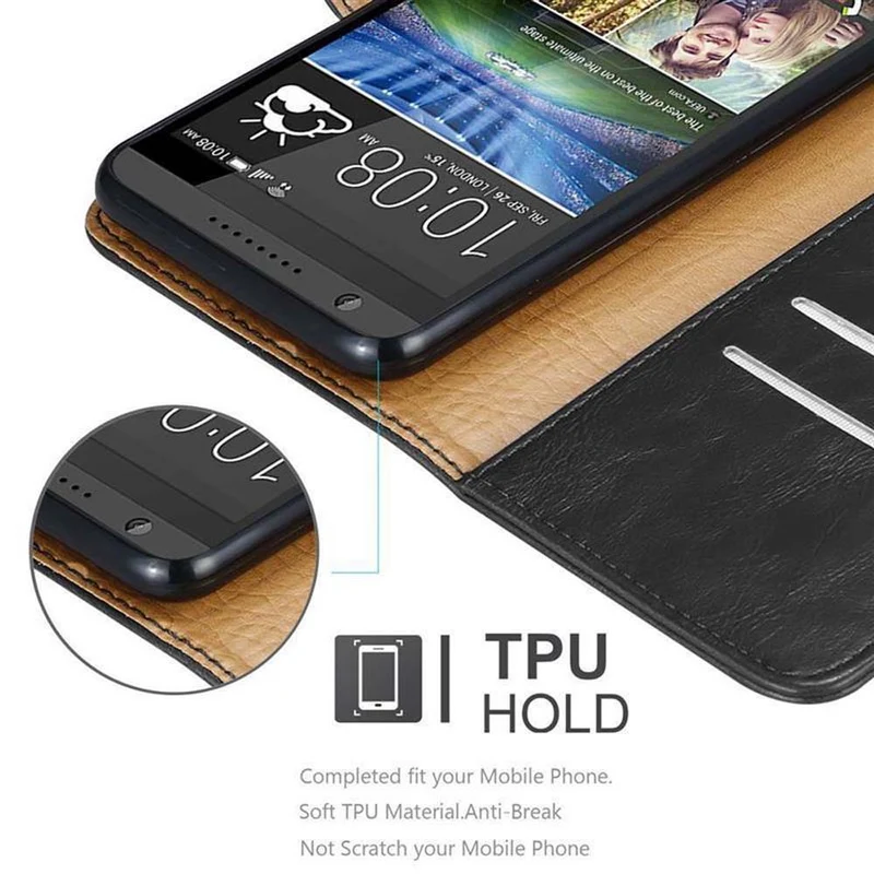 Cadorabo Hülle kompatibel mit HTC Desire 820 Schutzhülle mit Magnetverschluss, Standfunktion und Kartenfach