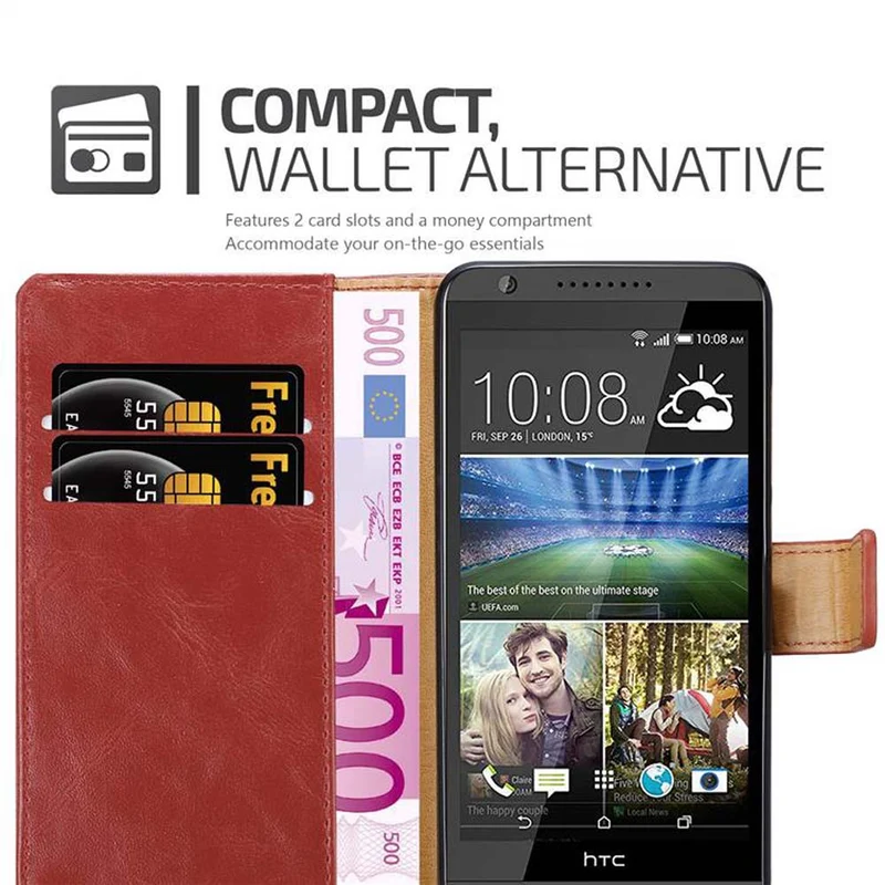 Cadorabo Hülle kompatibel mit HTC Desire 820 Schutzhülle mit Magnetverschluss, Standfunktion und Kartenfach