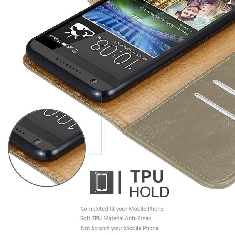 Cadorabo Hülle kompatibel mit HTC Desire 820 Schutzhülle mit Magnetverschluss, Standfunktion und Kartenfach