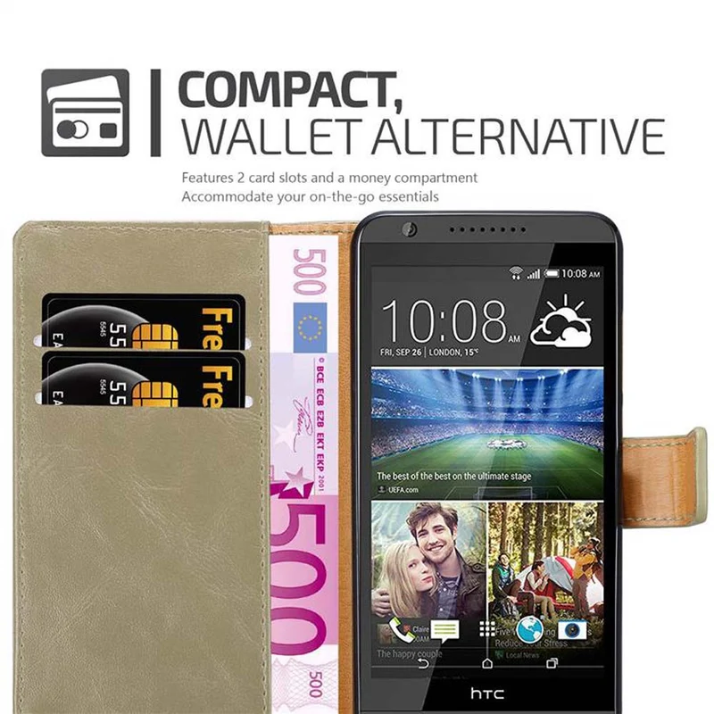 Cadorabo Hülle kompatibel mit HTC Desire 820 Schutzhülle mit Magnetverschluss, Standfunktion und Kartenfach