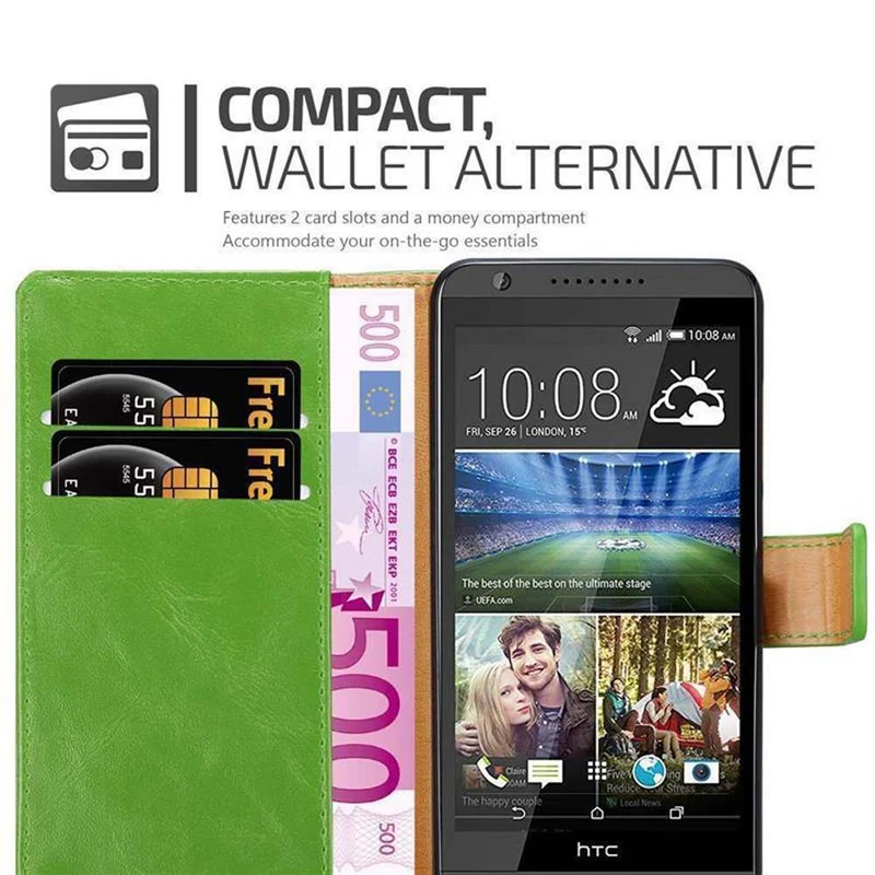 Cadorabo Hülle kompatibel mit HTC Desire 820 Schutzhülle mit Magnetverschluss, Standfunktion und Kartenfach
