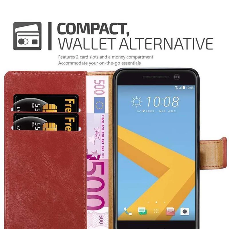 Cadorabo Hülle kompatibel mit HTC ONE M10 Schutzhülle mit Magnetverschluss, Standfunktion und Kartenfach