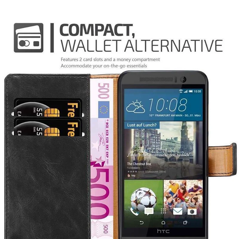 Cadorabo Hülle kompatibel mit HTC ONE M9 Schutzhülle mit Magnetverschluss, Standfunktion und Kartenfach