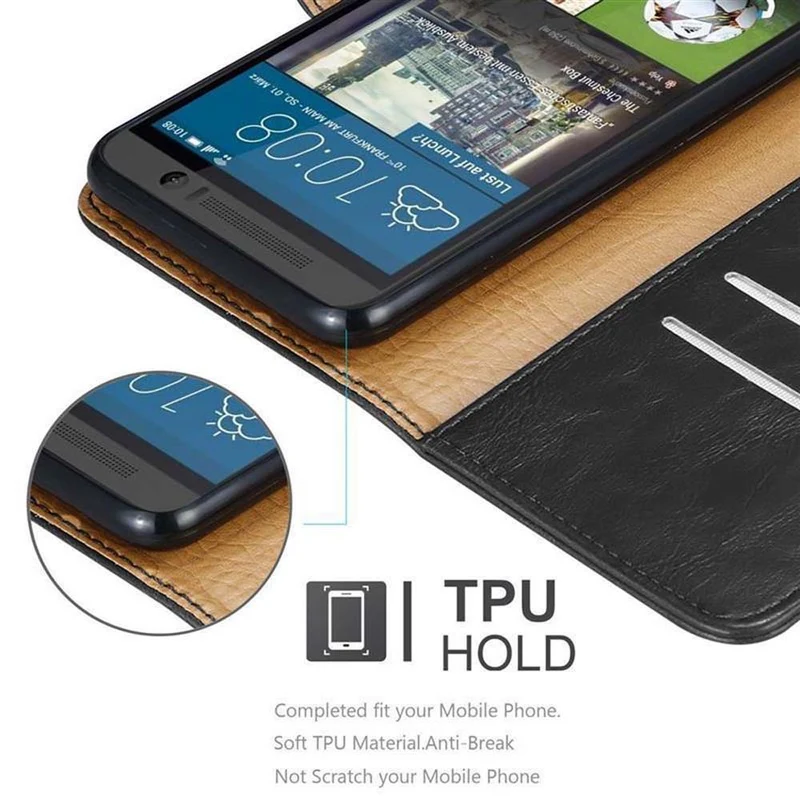Cadorabo Hülle kompatibel mit HTC ONE M9 Schutzhülle mit Magnetverschluss, Standfunktion und Kartenfach