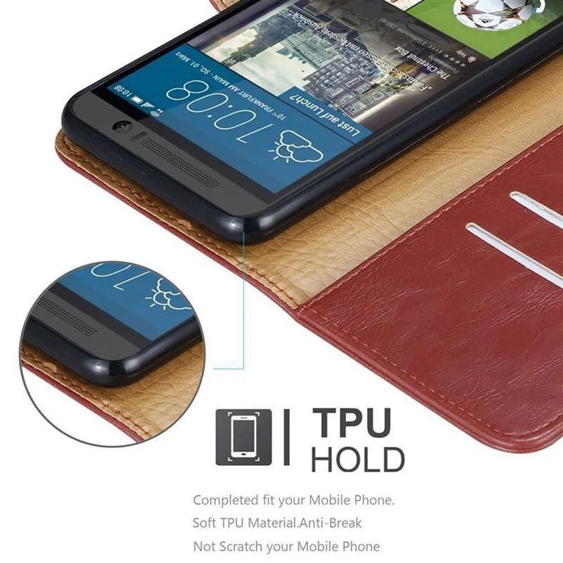 Cadorabo Hülle kompatibel mit HTC ONE M9 Schutzhülle mit Magnetverschluss, Standfunktion und Kartenfach