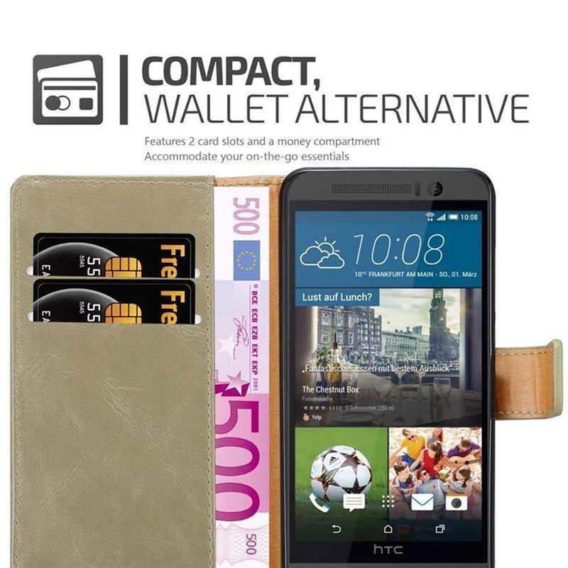 Cadorabo Hülle kompatibel mit HTC ONE M9 Schutzhülle mit Magnetverschluss, Standfunktion und Kartenfach