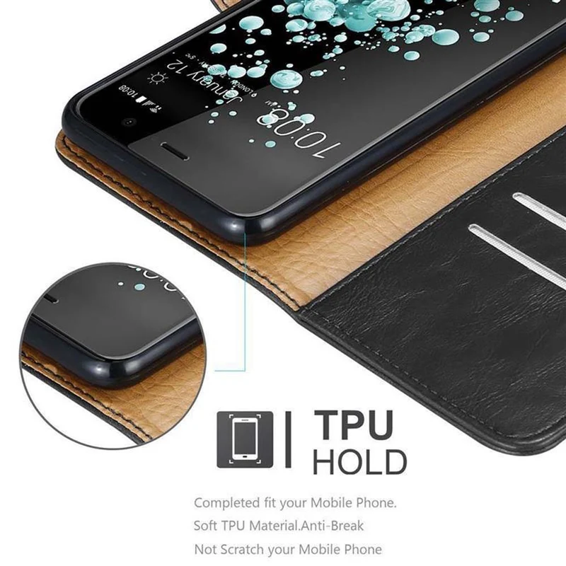 Cadorabo Hülle kompatibel mit HTC U PLAY Schutzhülle mit Magnetverschluss, Standfunktion und Kartenfach