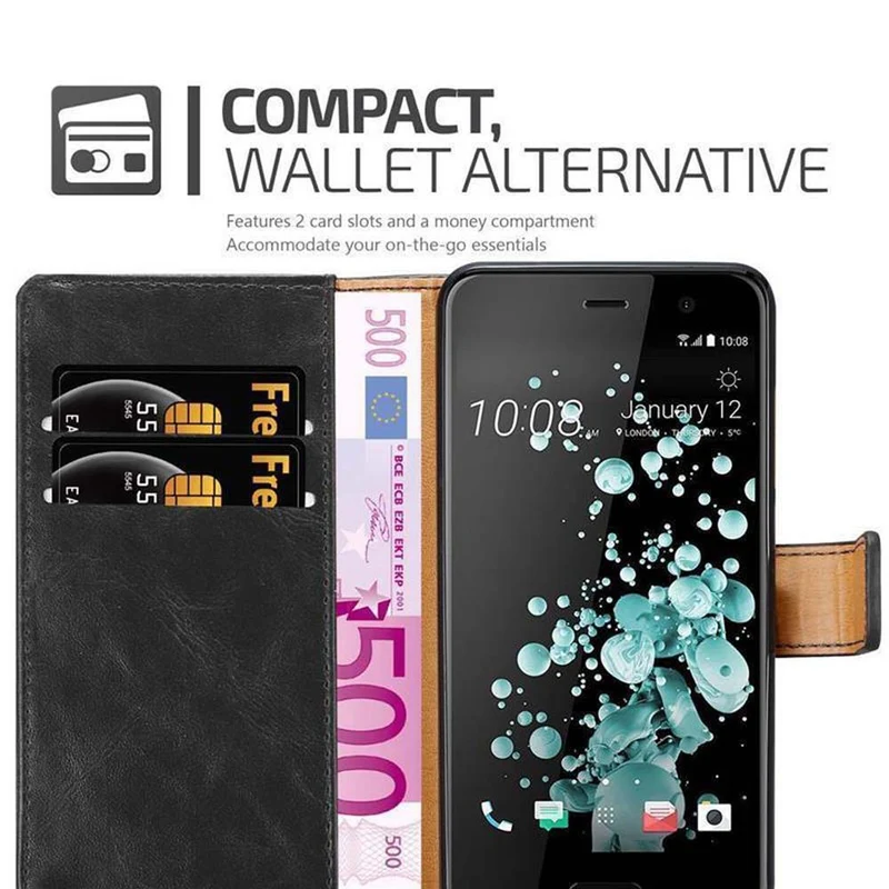 Cadorabo Hülle kompatibel mit HTC U PLAY Schutzhülle mit Magnetverschluss, Standfunktion und Kartenfach