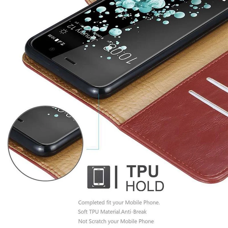 Cadorabo Hülle kompatibel mit HTC U PLAY Schutzhülle mit Magnetverschluss, Standfunktion und Kartenfach
