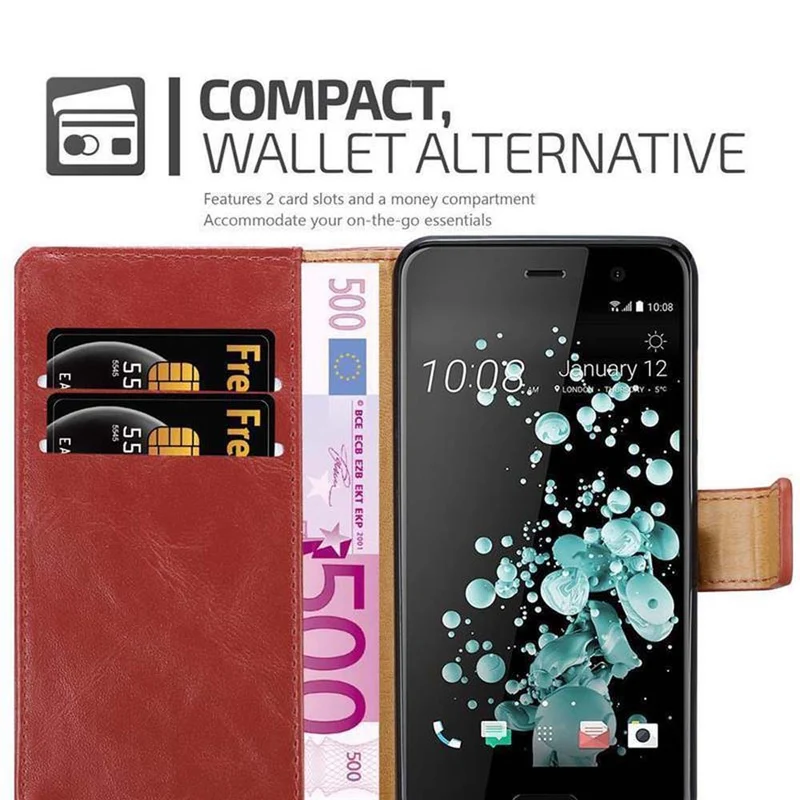 Cadorabo Hülle kompatibel mit HTC U PLAY Schutzhülle mit Magnetverschluss, Standfunktion und Kartenfach