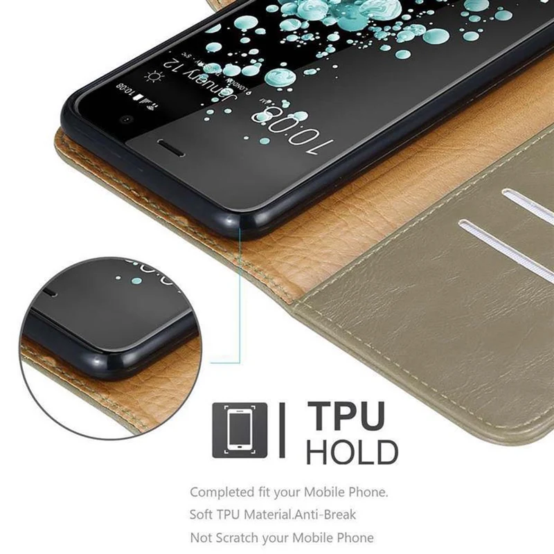 Cadorabo Hülle kompatibel mit HTC U PLAY Schutzhülle mit Magnetverschluss, Standfunktion und Kartenfach