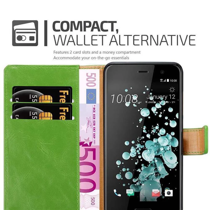 Cadorabo Hülle kompatibel mit HTC U PLAY Schutzhülle mit Magnetverschluss, Standfunktion und Kartenfach