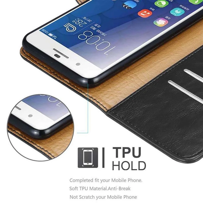 Cadorabo Hülle kompatibel mit Honor 6 PLUS Schutzhülle mit Magnetverschluss, Standfunktion und Kartenfach