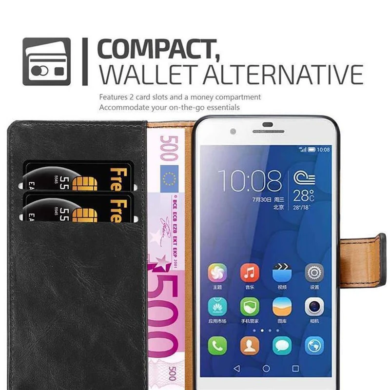 Cadorabo Hülle kompatibel mit Honor 6 PLUS Schutzhülle mit Magnetverschluss, Standfunktion und Kartenfach