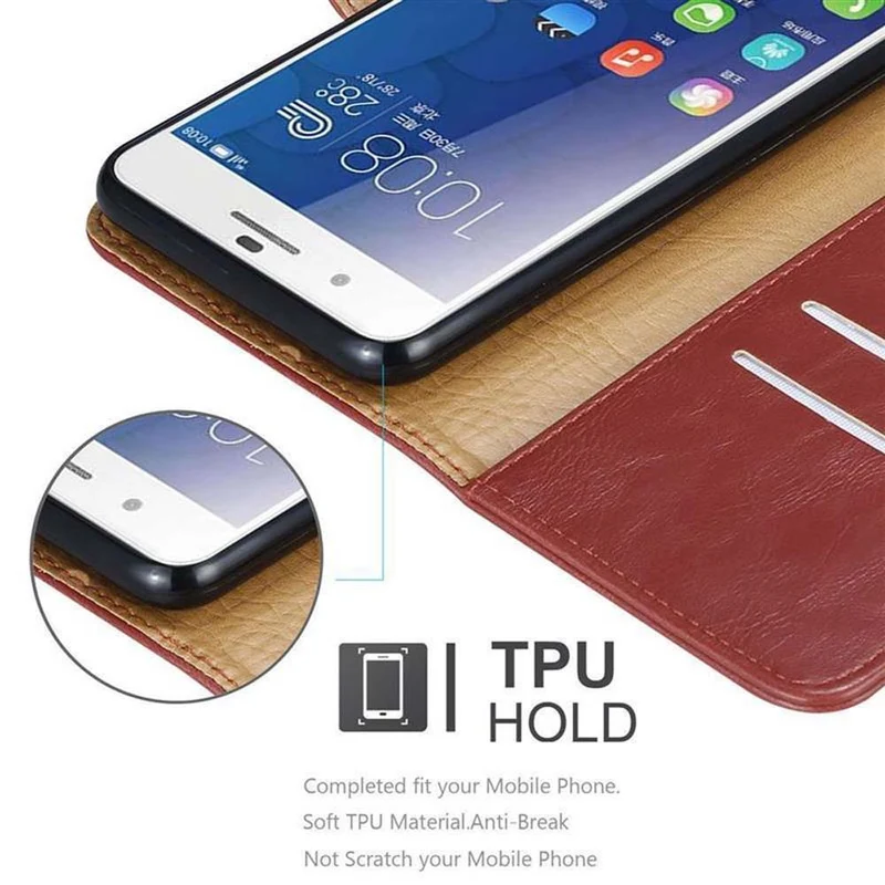 Cadorabo Hülle kompatibel mit Honor 6 PLUS Schutzhülle mit Magnetverschluss, Standfunktion und Kartenfach