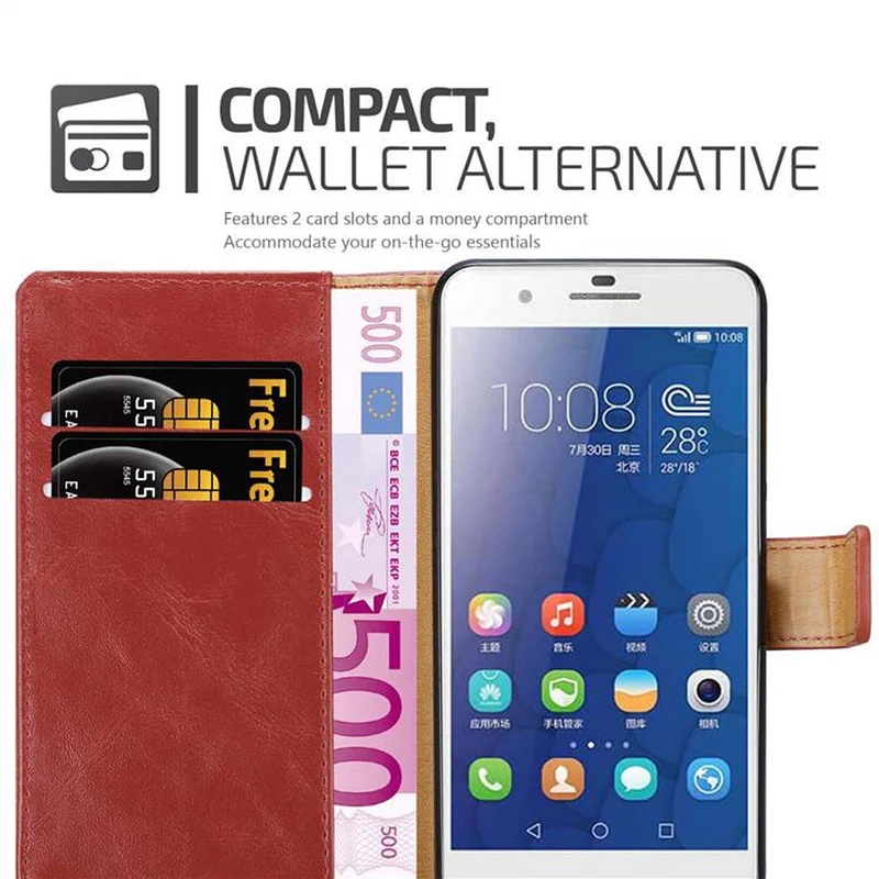 Cadorabo Hülle kompatibel mit Honor 6 PLUS Schutzhülle mit Magnetverschluss, Standfunktion und Kartenfach