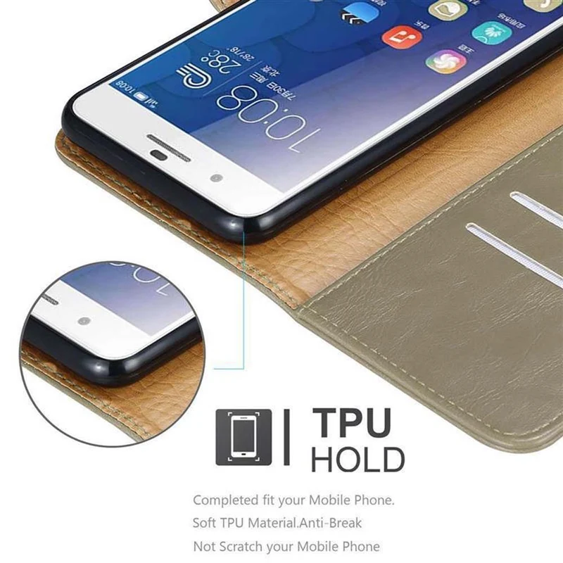 Cadorabo Hülle kompatibel mit Honor 6 PLUS Schutzhülle mit Magnetverschluss, Standfunktion und Kartenfach