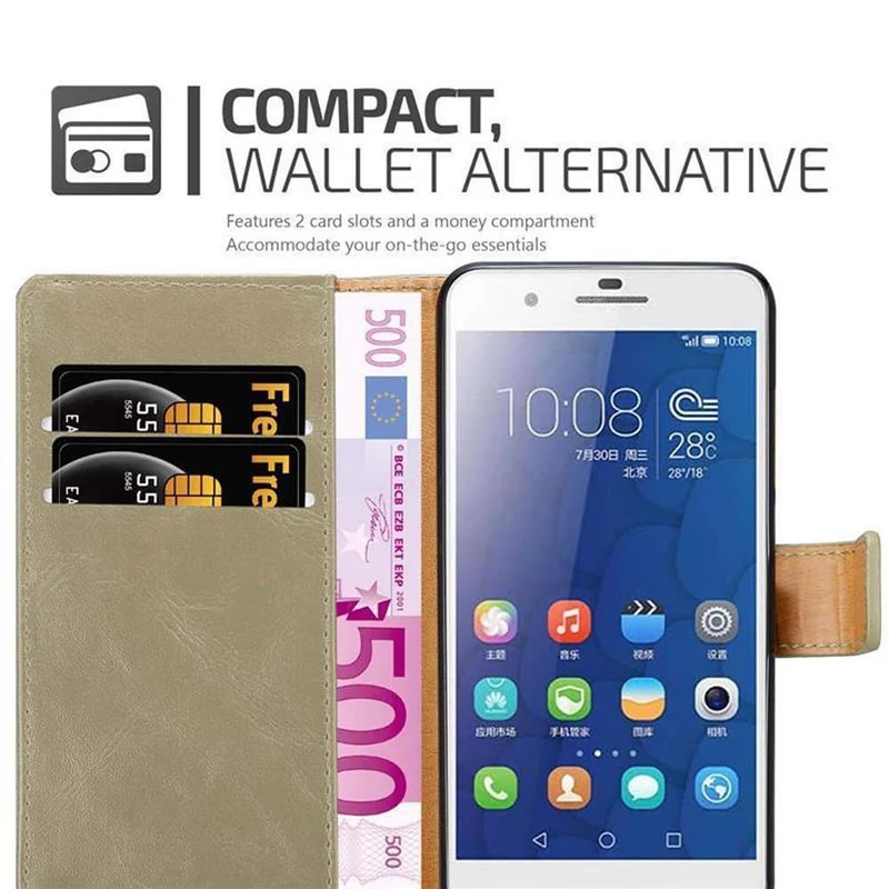 Cadorabo Hülle kompatibel mit Honor 6 PLUS Schutzhülle mit Magnetverschluss, Standfunktion und Kartenfach