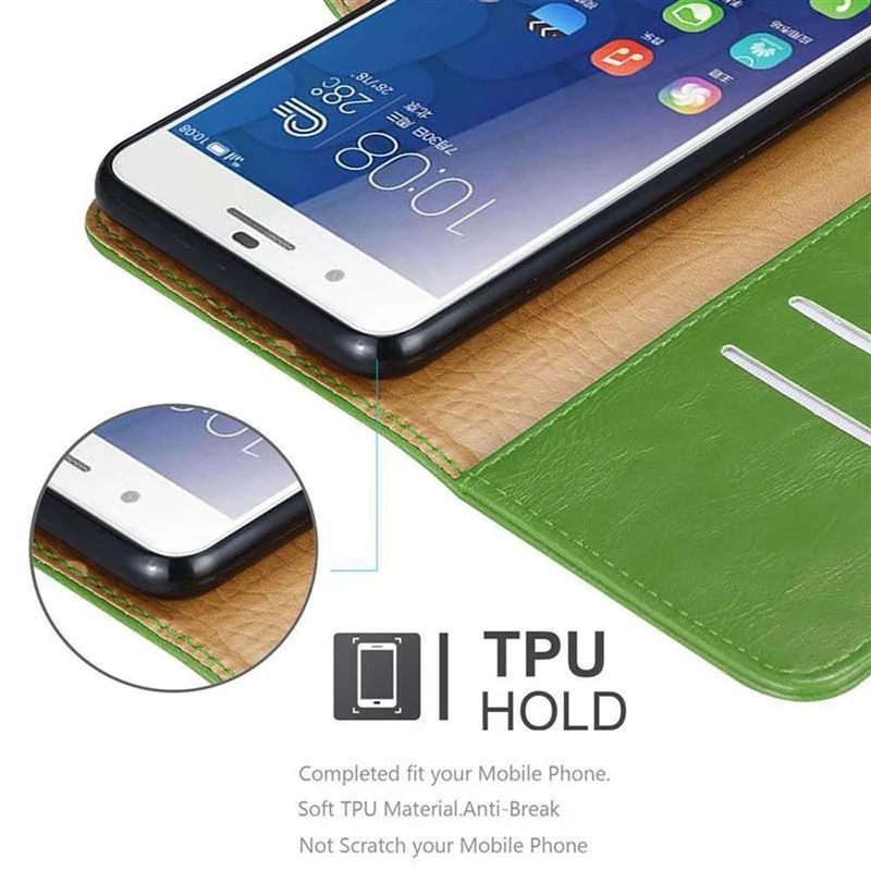 Cadorabo Hülle kompatibel mit Honor 6 PLUS Schutzhülle mit Magnetverschluss, Standfunktion und Kartenfach