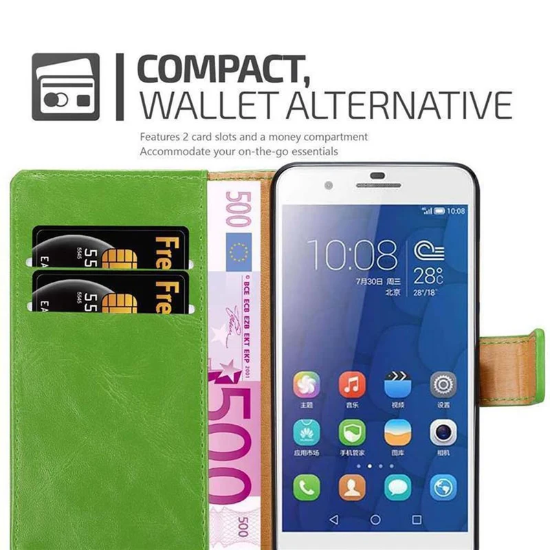 Cadorabo Hülle kompatibel mit Honor 6 PLUS Schutzhülle mit Magnetverschluss, Standfunktion und Kartenfach