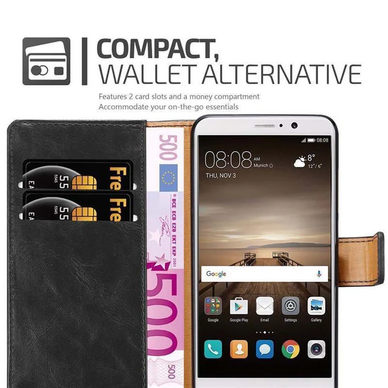 Cadorabo Hülle kompatibel mit Huawei MATE 9 Schutzhülle mit Magnetverschluss, Standfunktion und Kartenfach