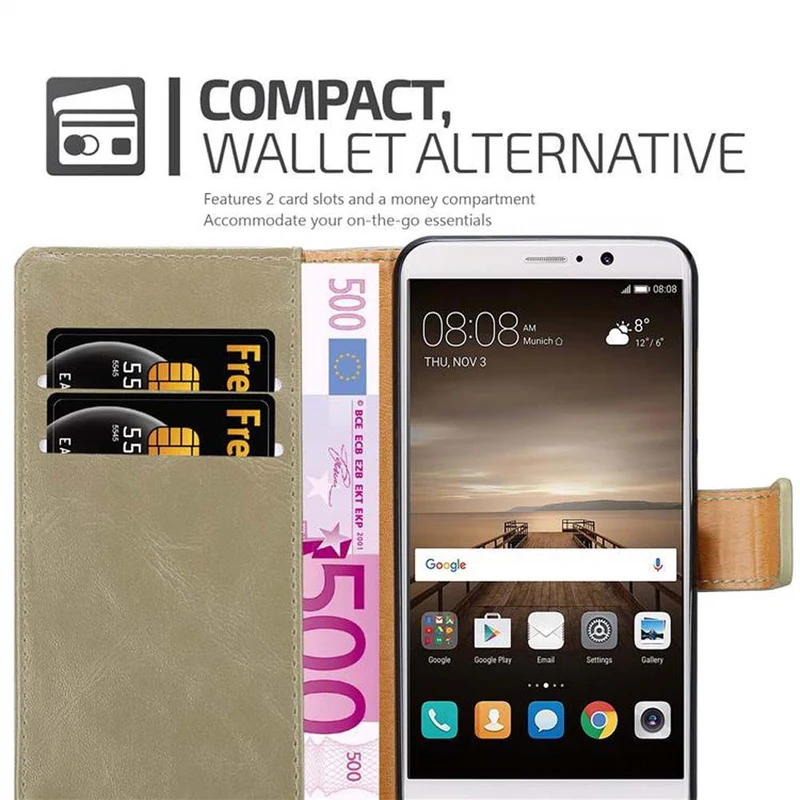 Cadorabo Hülle kompatibel mit Huawei MATE 9 Schutzhülle mit Magnetverschluss, Standfunktion und Kartenfach