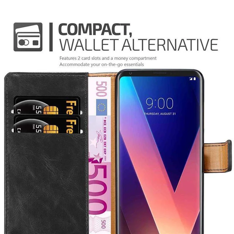 Cadorabo Hülle kompatibel mit LG V30 / V30+ / V30S / V30S+ Schutzhülle mit Magnetverschluss, Standfunktion und Kartenfach