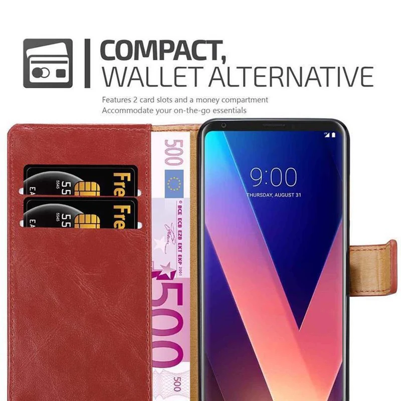 Cadorabo Hülle kompatibel mit LG V30 / V30+ / V30S / V30S+ Schutzhülle mit Magnetverschluss, Standfunktion und Kartenfach