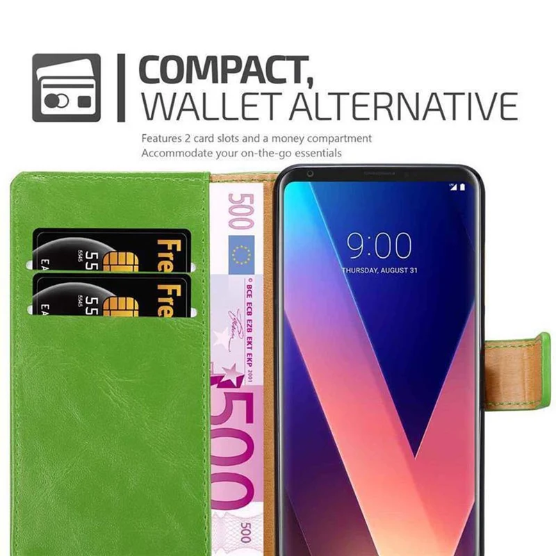 Cadorabo Hülle kompatibel mit LG V30 / V30+ / V30S / V30S+ Schutzhülle mit Magnetverschluss, Standfunktion und Kartenfach