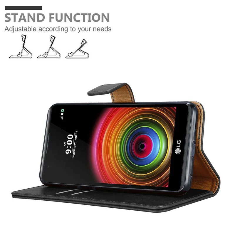 Cadorabo Hülle kompatibel mit LG X POWER Schutzhülle mit Magnetverschluss, Standfunktion und Kartenfach