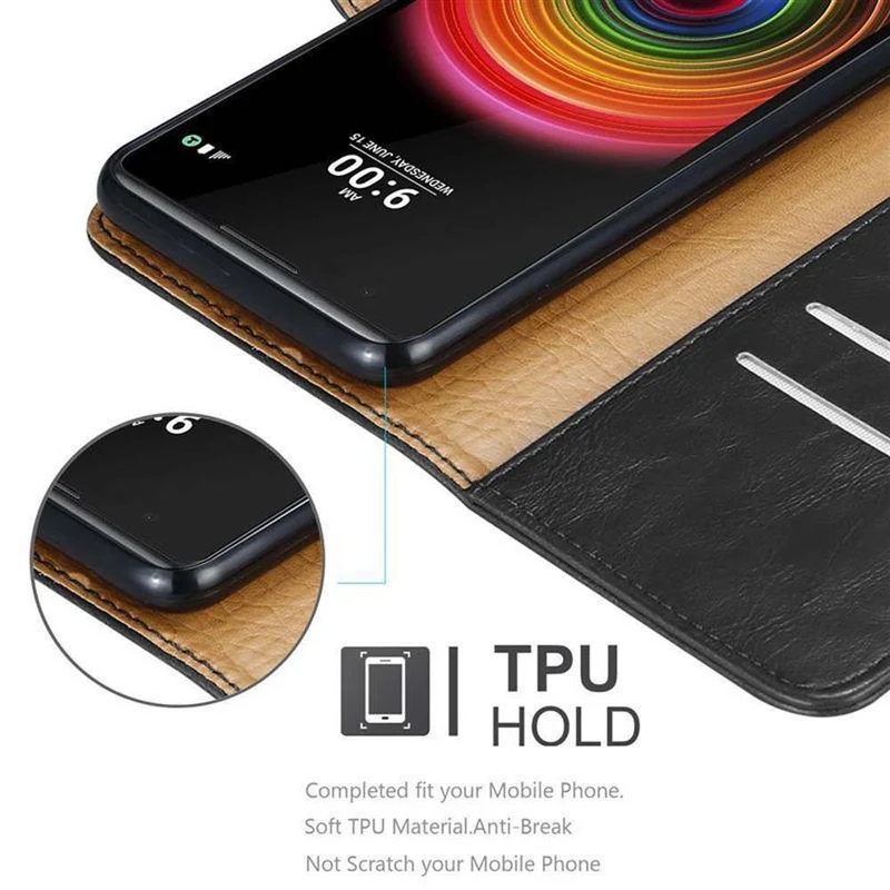 Cadorabo Hülle kompatibel mit LG X POWER Schutzhülle mit Magnetverschluss, Standfunktion und Kartenfach